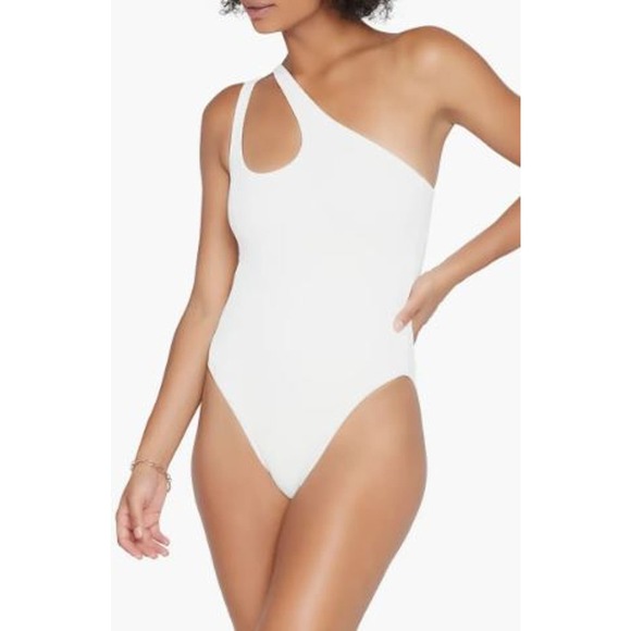 L*Space Cream Phoebe Classic One-Shoulder Rib One-Piece Swimsuit NWOT Size 8